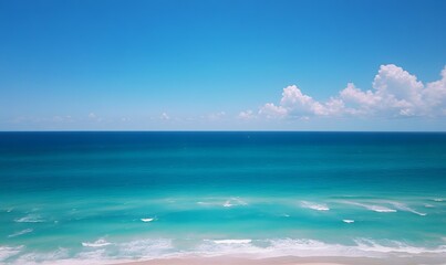 Obraz premium Blue sea with white beach and palm trees. Generative AI