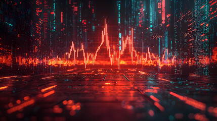 Red Stock Market Graph Digital Display on a futuristic digital background.