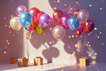 Joyful Celebration Scene Featuring Balloons Shadows and Sparklers for Event Promotion