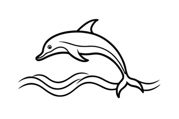Leaping Dolphin Ocean Waves Aquatic Mammal Wildlife Nature Line Art