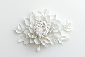 An elegant Art Nouveau style chrysanthemum, isolated on a white background, characterized by graceful lines and artistic details.