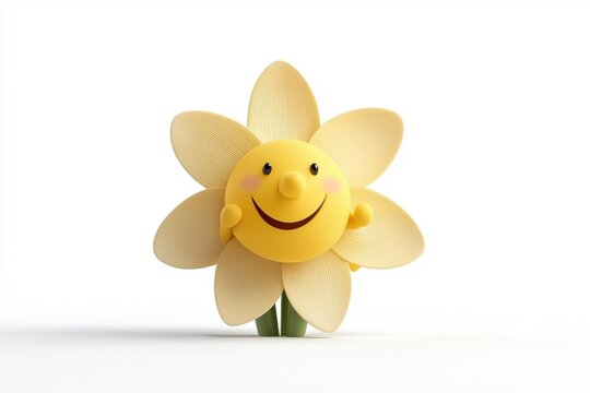 A playful 3D cartoon character of a daffodil, isolated on a white background, designed with whimsical features.