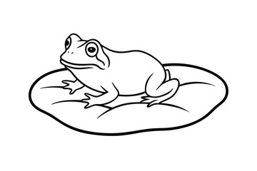Cartoon Frog on Lily Pad Simple Line Art Illustration