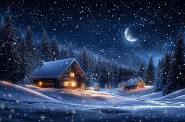 Fototapeta premium A full moon casting a gentle glow over a peaceful winter landscape.