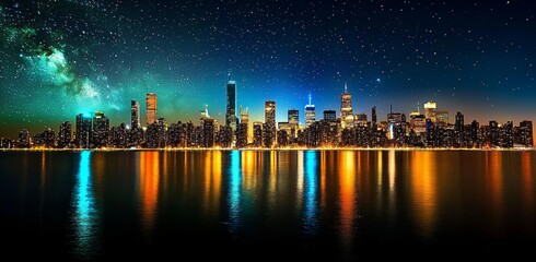 Panoramic Night View of New York City