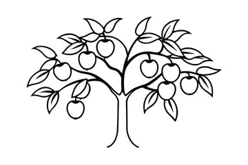 Obraz premium Simple Line Drawing of Fruit Tree with Apples and Leaves