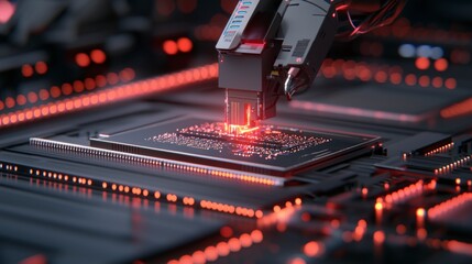 Futuristic Factory  Robotic Arm Assembling Circuit Board