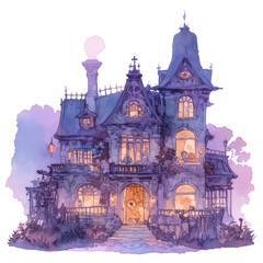 Obraz premium Haunting night at spooky mansion enchanted forest digital art whimsical view
