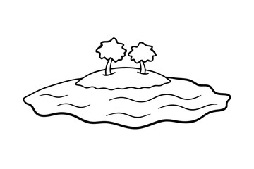 Simple Island Illustration Two Trees, Water, Outline Drawing
