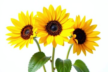 Obraz premium Three vibrant yellow sunflowers, summer bouquet, isolated on white , wildflower, vibrant