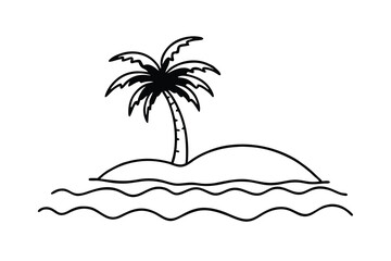 Tropical Island Paradise Palm Tree, Ocean Waves, Sandy Shore