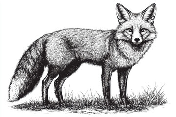 Obraz premium Detailed illustration of a fox standing on grass in a natural setting showcasing its graceful posture and distinctive features Generative AI