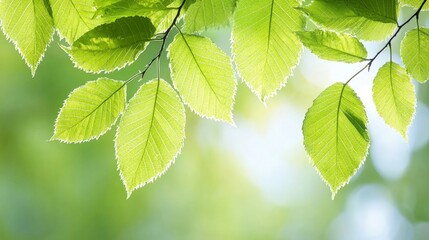 Fototapeta na wymiar Fresh Green Leaves Sunlight Nature Spring Botany Ecology Plant Foliage Leaf Green