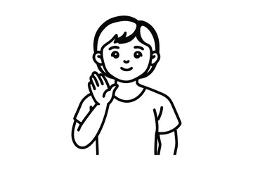 Obraz premium Cartoon Boy Waving Hand Hello Gesture Friendly Child Illustration