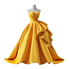 Naklejka premium 3D Yellow Elegant Fashion Dress Isolated on Transparent Background