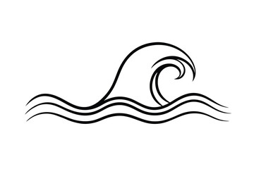 Ocean Wave Abstract Art Black Line Drawing, Curl, Crest