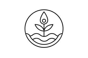 Circular Plant Growth, Water Waves, Nature, Ecology, Icon, Symbol, Design, Minimalist, Line Art