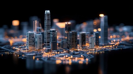 Naklejka premium Futuristic Cityscape Blockchain Technology Innovation Smart City