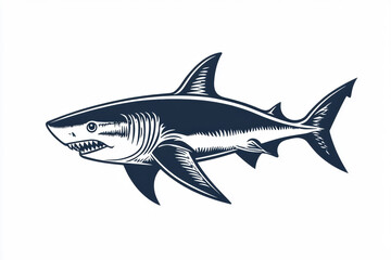 Obraz premium Detailed illustration of a shark swimming in the ocean showcasing strong fins and sharp teeth against a white background Generative AI