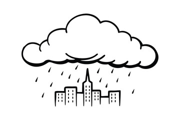 Rainy Day Cityscape Cloud, Rain, Buildings, Urban Scene