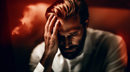 A businessman in deep stress, overwhelmed by financial pressure, debt, and uncertainty, symbolizing failure, mental struggle, and emotional breakdown in corporate life. Generative AI.