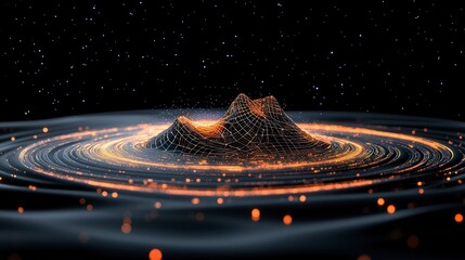 Obraz premium Futuristic Blockchain Network Abstract Data Mountain in Space