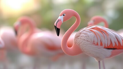 Obraz premium Pink Flamingo Bird Wildlife Nature Closeup Photography