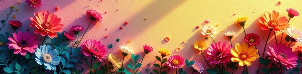 Obraz premium Vibrant blooms cast rainbow hues on sun-drenched wall, tint, flower, spring