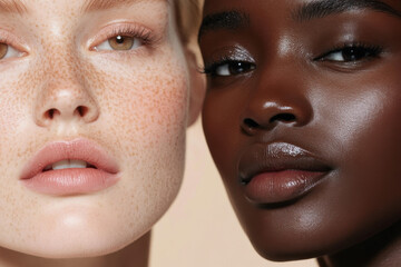 Two diverse female models showing off perfect skin for beauty campaign