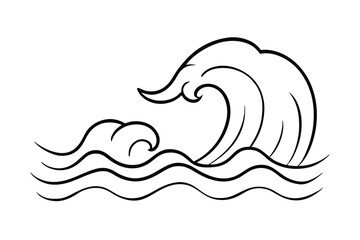 Stylized Ocean Wave Design Abstract Curl, Line Art, Black and White