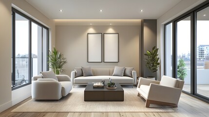 Fototapeta premium Stylish Blank Poster Mockup in Modern Living Room with Large Decor Element