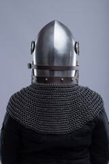 Back View of a Medieval Bascinet Helmet with Hounskull Visor
