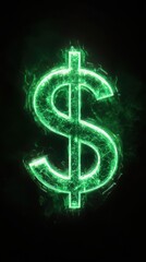 Glowing Digital Dollar Sign on Dark Background