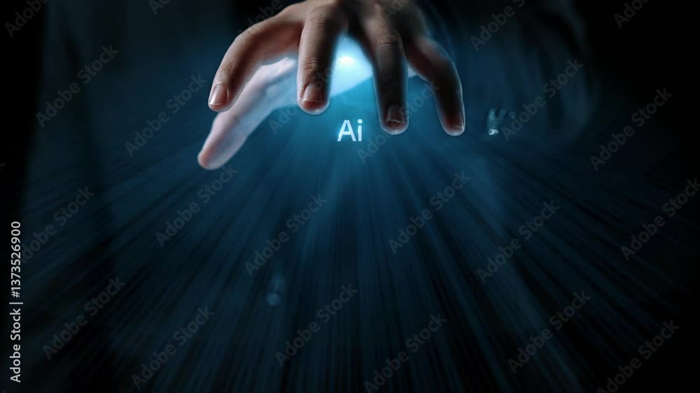 Poster human interact with ai artificial intelligence virtual assistant chatbot in concept of ai artificial
