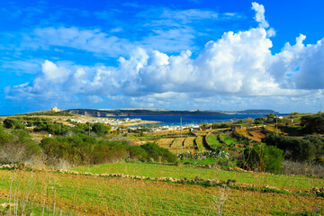 Naklejka premium Rural landscape on Malta. Marfa Peninsula.