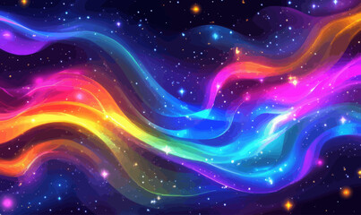 Obraz premium Vibrant Flowing Energy Lines in Cosmic Starry Sky - Futuristic 3D Fantasy Vector Art