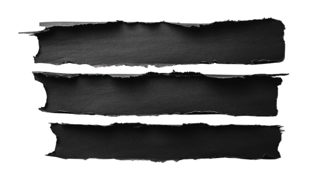 Elegant Torn Paper Strips with a Dark Matte Finish Suitable for Creative Backgrounds, Design Projects, and Artistic Presentations in Various Contexts