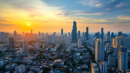 Obraz premium Sunset skyline over urban landscape cityscape photography bangkok thailand aerial view vibrant atmosphere