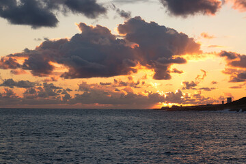 Beautiful sunset sky over sea.