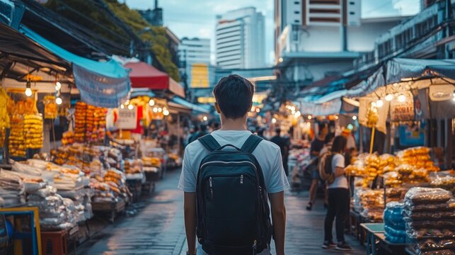 Exploring vibrant street markets urban city travel photography evening atmosphere captured perspective cultural experience