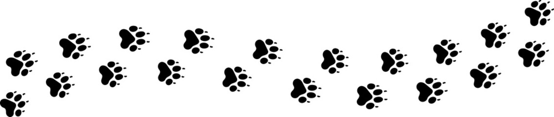 Paw foot trail print of cat dog and other. Pattern animal tracks isolated on white background. Black silhouette of a paw print, isolated icon Illustration.