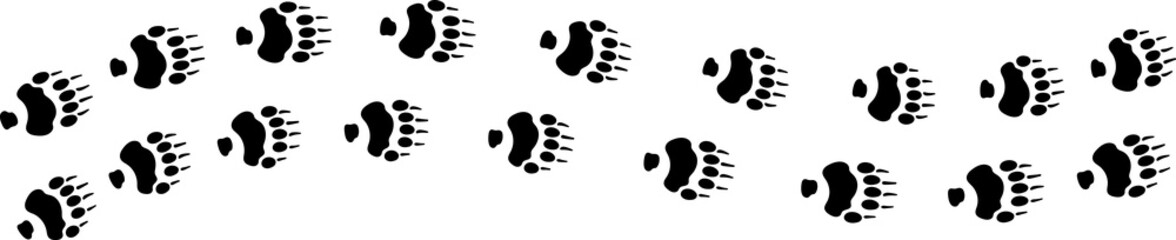 Paw foot trail print of cat dog and other. Pattern animal tracks isolated on white background. Black silhouette of a paw print, isolated icon Illustration.