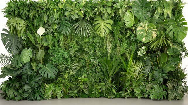 Lush Tropical Greenery Wall  Foliage Backdrop  Nature Plants  Green Leaves  Botanical Gard