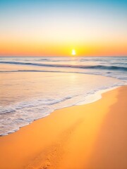 Obraz premium Golden sunset paints the tranquil beach with warm hues, creating a serene and peaceful coastal scene at the end of a perfect day.