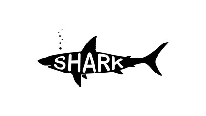 Shark lettering, black isolated silhouette