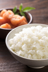 炊きたてのご飯と辛子明太子