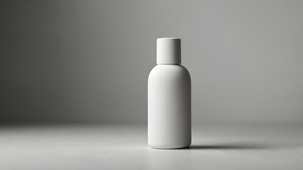 Small matte white bottle for cosmetics on light background