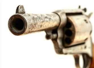 Detailed Close-Up of Vintage Revolver with Textured Metal Finish