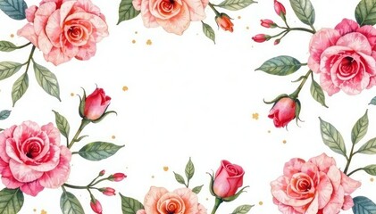 Delicate watercolor roses & leaves, repeating pattern, rose, design