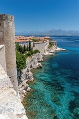 Scenic Coastal View with Historic Fortress and Azure Waters in Croatia